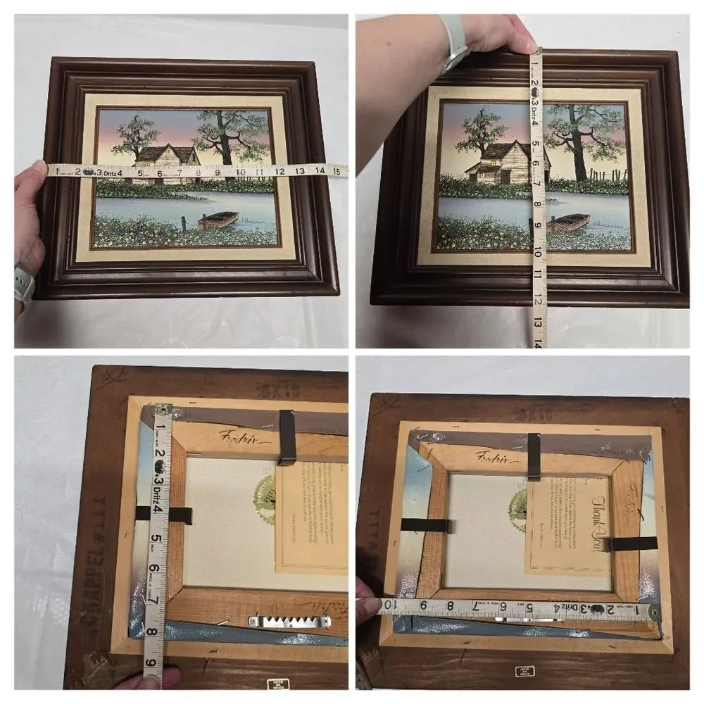 H Hargrove Original Oil Painting Set Lakehouse / Water Wheel Mill Vintage 1983